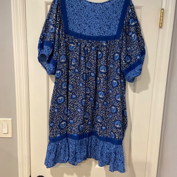Old Navy Puff-Sleeve Printed Mini Swing Dress 3X – Split Neck, Tassel Ties - Picture 6 of 11